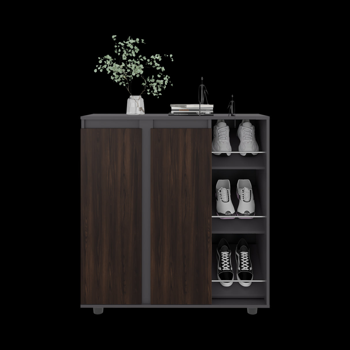 Zapatero Houck Plomo Y Nogal 86.5x91.5cm Vertical de Tres Niveles para Once Zapatos - ZAPATEROS | Bylmo