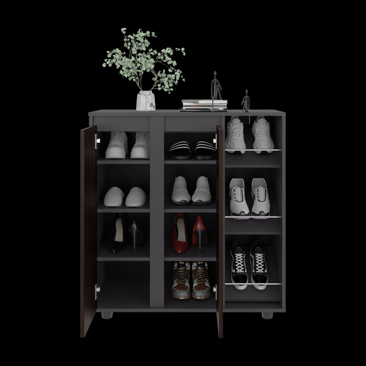Zapatero Houck Plomo Y Nogal 86.5x91.5cm Vertical de Tres Niveles para Once Zapatos - ZAPATEROS | Bylmo