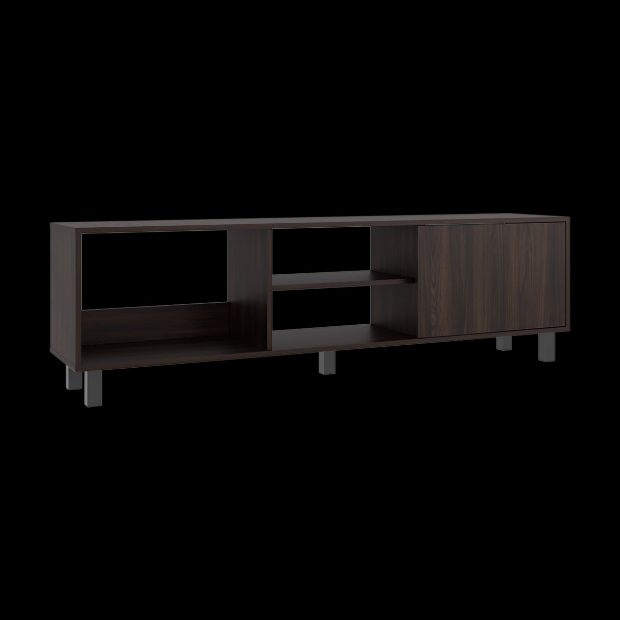 Rack de TV Tunez Nogal 160x47.5cm Para TV Hasta 70" Pulgadas con Cuatro Compartimientos y Ranuras para Cable - MUEBLES DE TV | Bylmo