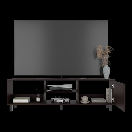 Rack de TV Tunez Nogal 160x47.5cm Para TV Hasta 70" Pulgadas con Cuatro Compartimientos y Ranuras para Cable - MUEBLES DE TV | Bylmo