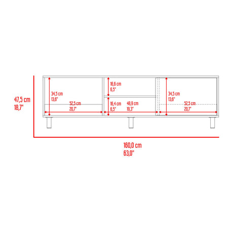 Rack de TV Tunez Nogal 160x47.5cm Para TV Hasta 70" Pulgadas con Cuatro Compartimientos y Ranuras para Cable - MUEBLES DE TV | Bylmo
