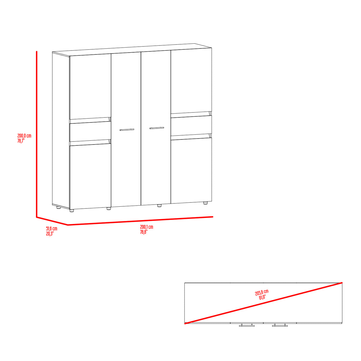 Closet Berino Wengue Y Fresno Europeo 200x200cm con Dos Cajones y con Seis Puertas - CLOSETS | Bylmo