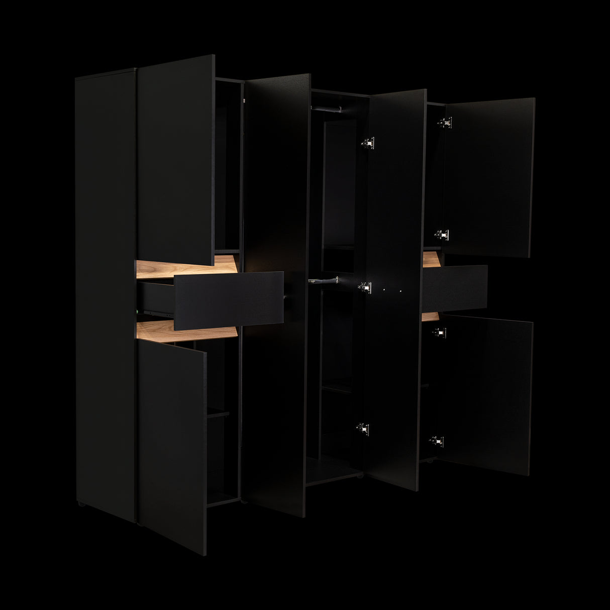 Closet Berino Wengue Y Fresno Europeo 200x200cm con Dos Cajones y con Seis Puertas - CLOSETS | Bylmo