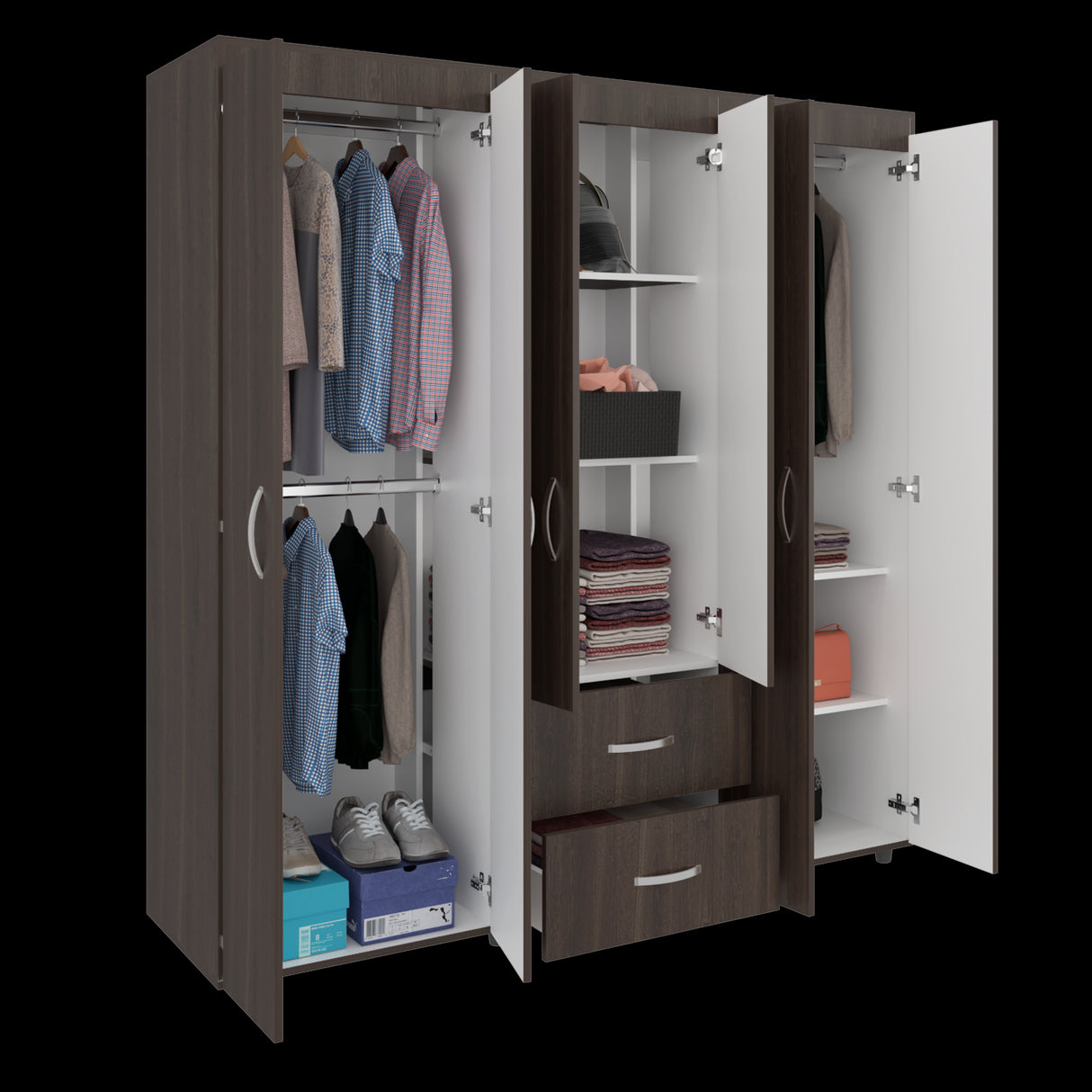 Closet Bariloche Milan Y Blanco 170.3x180cm con Dos Cajones y con Seis Puertas - CLOSETS | Bylmo