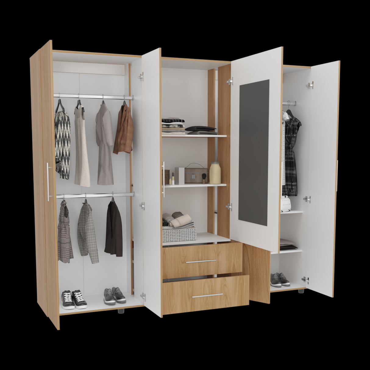 Closet Grayson Fresno Europeo 230x200cm con Dos Cajones con Cinco Puertas y con Espejo - CLOSETS | Bylmo
