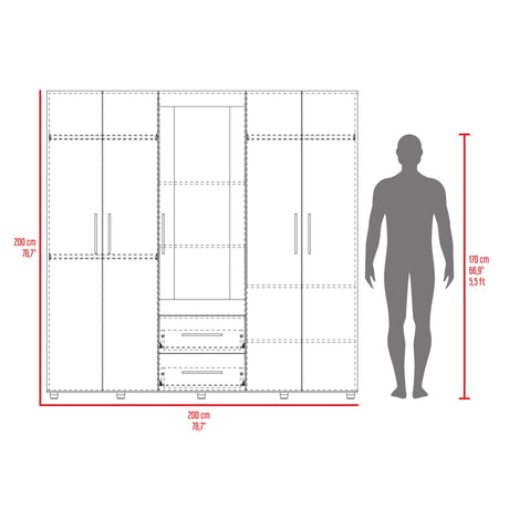 Closet Grayson Fresno Europeo 230x200cm con Dos Cajones con Cinco Puertas y con Espejo - CLOSETS | Bylmo