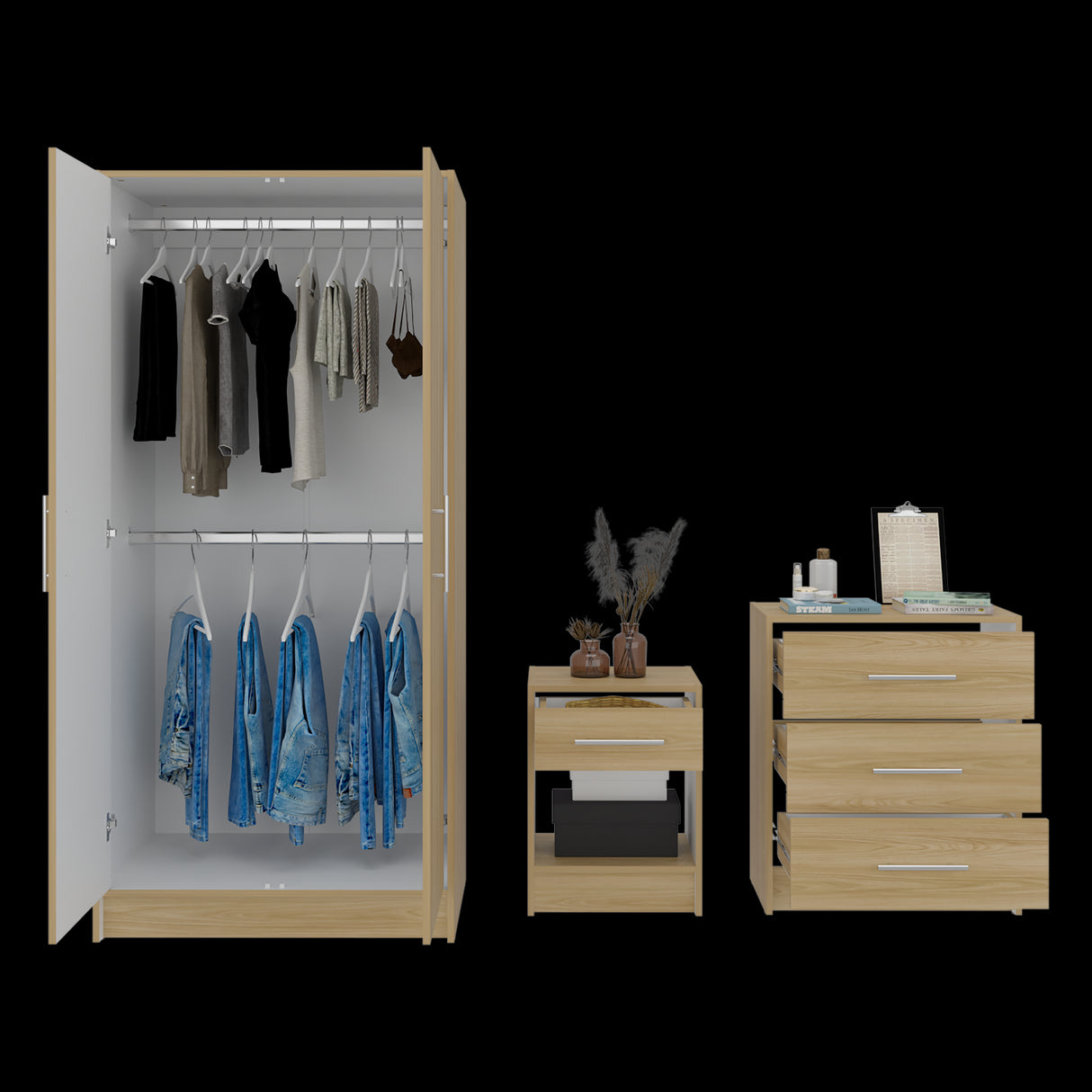Combo Closet Francis Fresno Europeo Y Blanco 79.4x170.2cm con Cuatro Cajones y con Dos Puertas - CLOSETS | Bylmo
