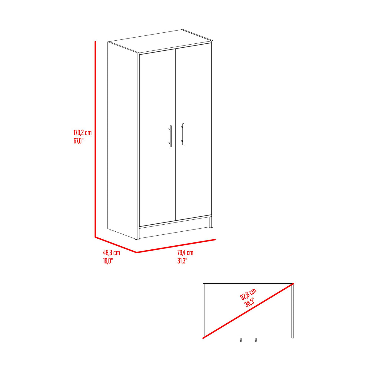 Combo Closet Francis Fresno Europeo Y Blanco 79.4x170.2cm con Cuatro Cajones y con Dos Puertas - CLOSETS | Bylmo