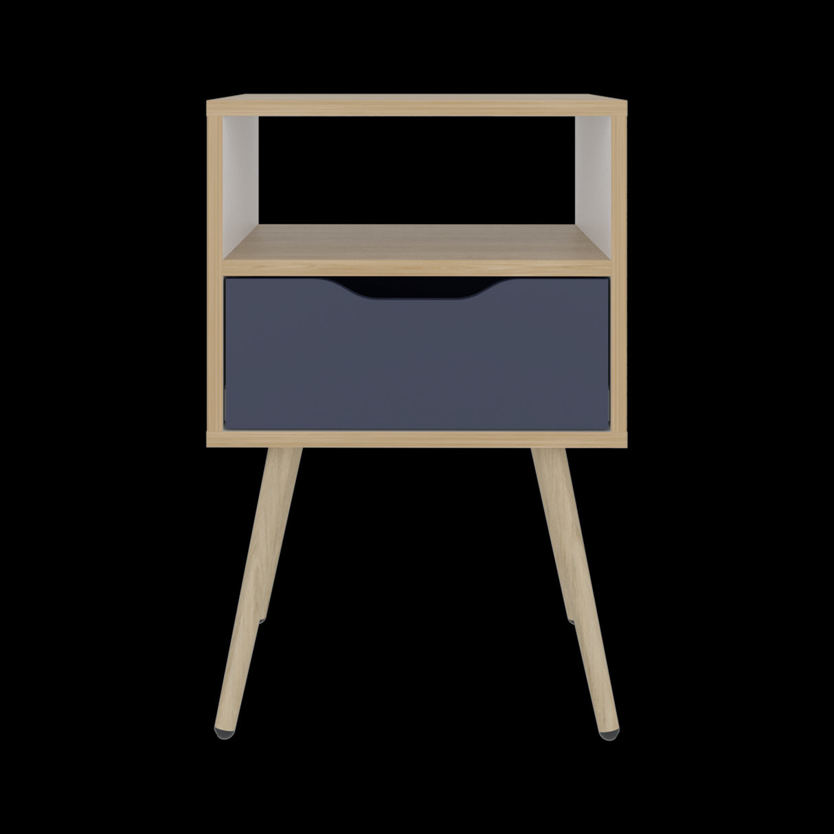 Mesa de Noche Otom Fresno Europeo y Blanco 40x63cm con Un Cajón y Dos Compártimientos - MESAS DE NOCHE | Bylmo
