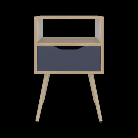 Mesa de Noche Otom Fresno Europeo y Blanco 40x63cm con Un Cajón y Dos Compártimientos - MESAS DE NOCHE | Bylmo