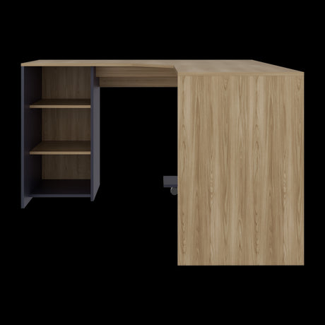 Escritorio En L Baggio Fresno Y Blanco 130x76.5cm Con Entrepaños Y Con Base Para Torre Con Rodachines - ESCRITORIOS | Bylmo