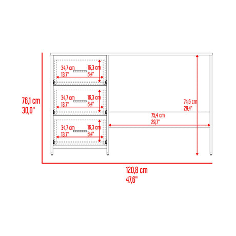 Escritorio Eco Wengue 120.8x76.2cm con Tres Cajones y con Archivador - ESCRITORIOS | Bylmo