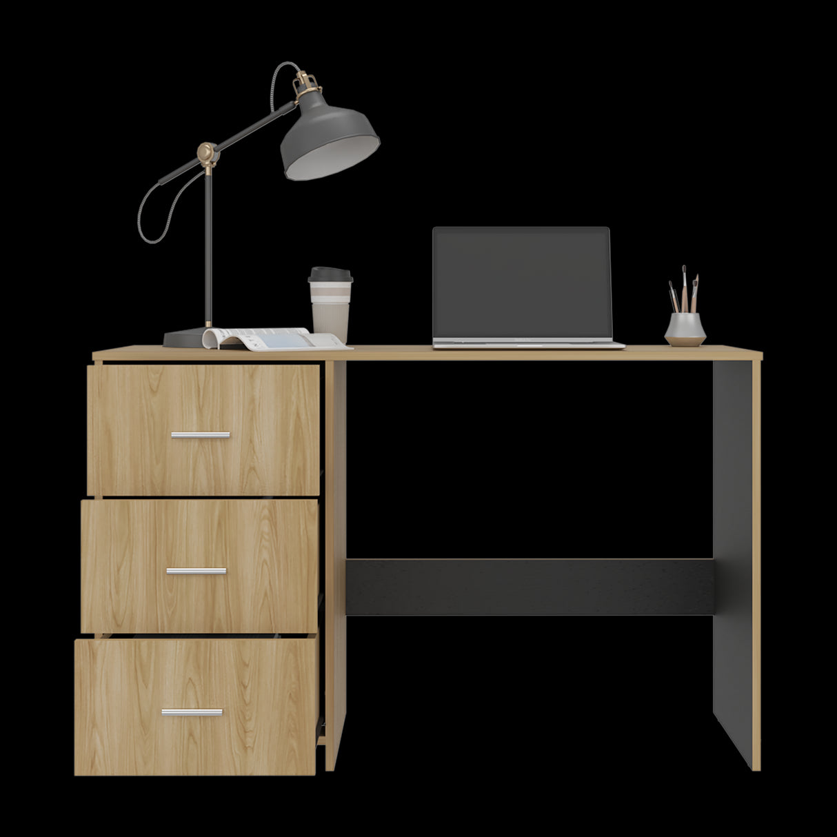 Escritorio Eco Wengue 120.8x76.2cm con Tres Cajones y con Archivador - ESCRITORIOS | Bylmo