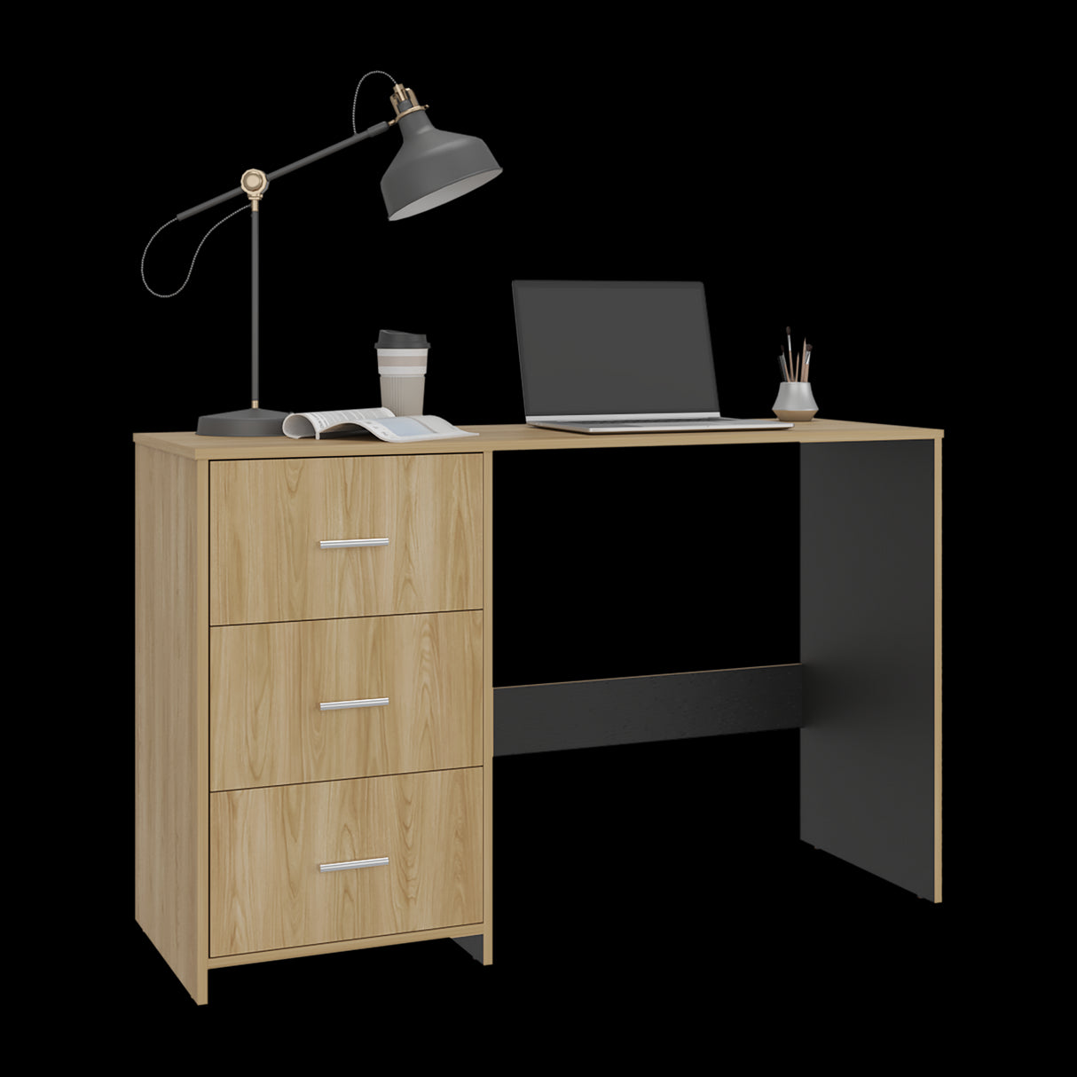 Escritorio Eco Wengue 120.8x76.2cm con Tres Cajones y con Archivador - ESCRITORIOS | Bylmo