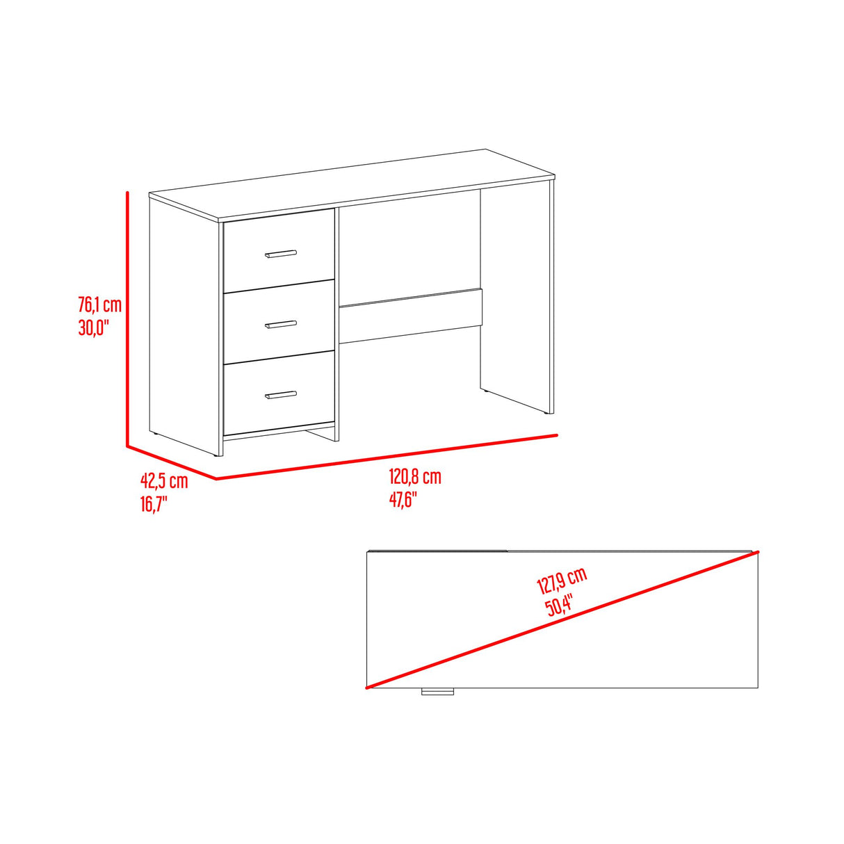 Escritorio Eco Wengue 120.8x76.2cm con Tres Cajones y con Archivador - ESCRITORIOS | Bylmo