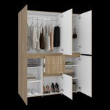 Closet Bea Fresno y Blanco 150x200cm con Dos Cajones con Seis Puertas y con Colgadero de Ropa - CLOSETS | Bylmo