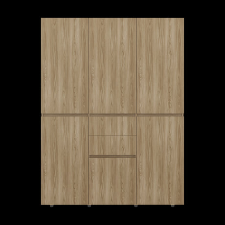 Closet Bea Fresno y Blanco 150x200cm con Dos Cajones con Seis Puertas y con Colgadero de Ropa - CLOSETS | Bylmo