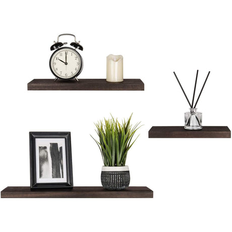 Set de 3 Repisas Wengue 14x50cm Minimalistas Rectangulares y Flotantes - REPISAS | Bylmo