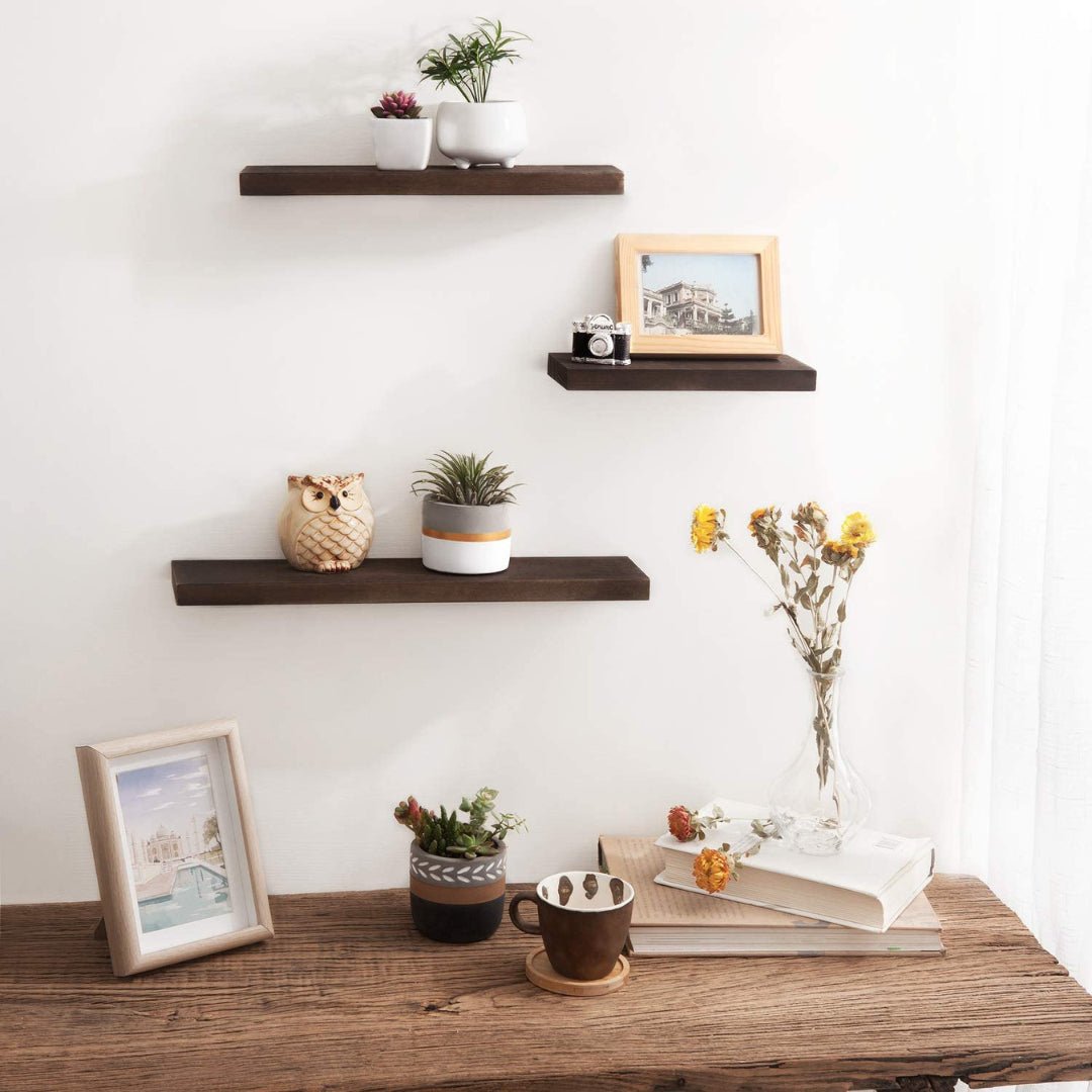 Set de 3 Repisas Wengue 14x50cm Minimalistas Rectangulares y Flotantes - REPISAS | Bylmo