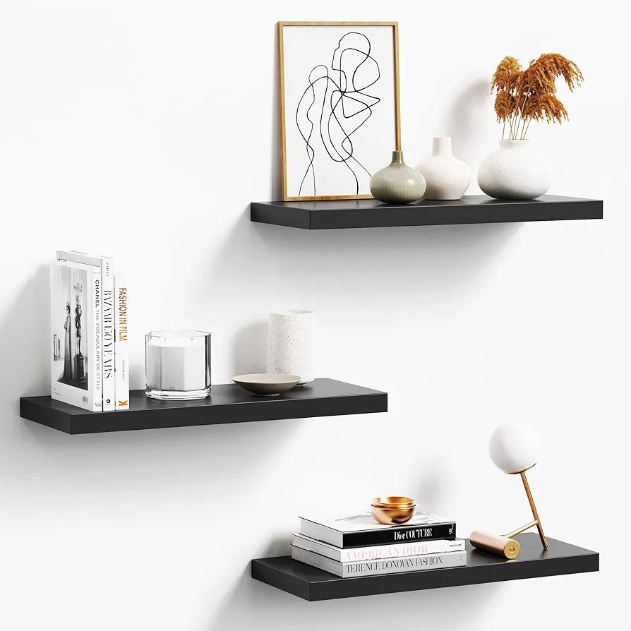 Set de 3 Repisas Negro 14x50cm Minimalistas Rectangulares y Flotantes - REPISAS | Bylmo