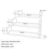 Set de 3 Repisas Blanco 14x50cm Tipo U Rectangulares Flotantes - REPISAS | Bylmo