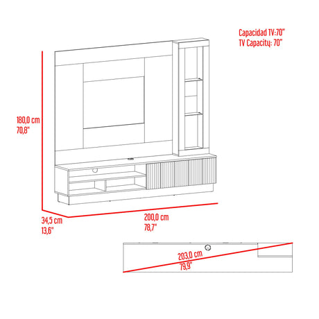 Centro de Entretenimiento Yakarta Milan y Roble Natural 200x180cm para TV Hasta 65" Pulgadas y con Siete Compartimientos - MUEBLES DE TV | Bylmo