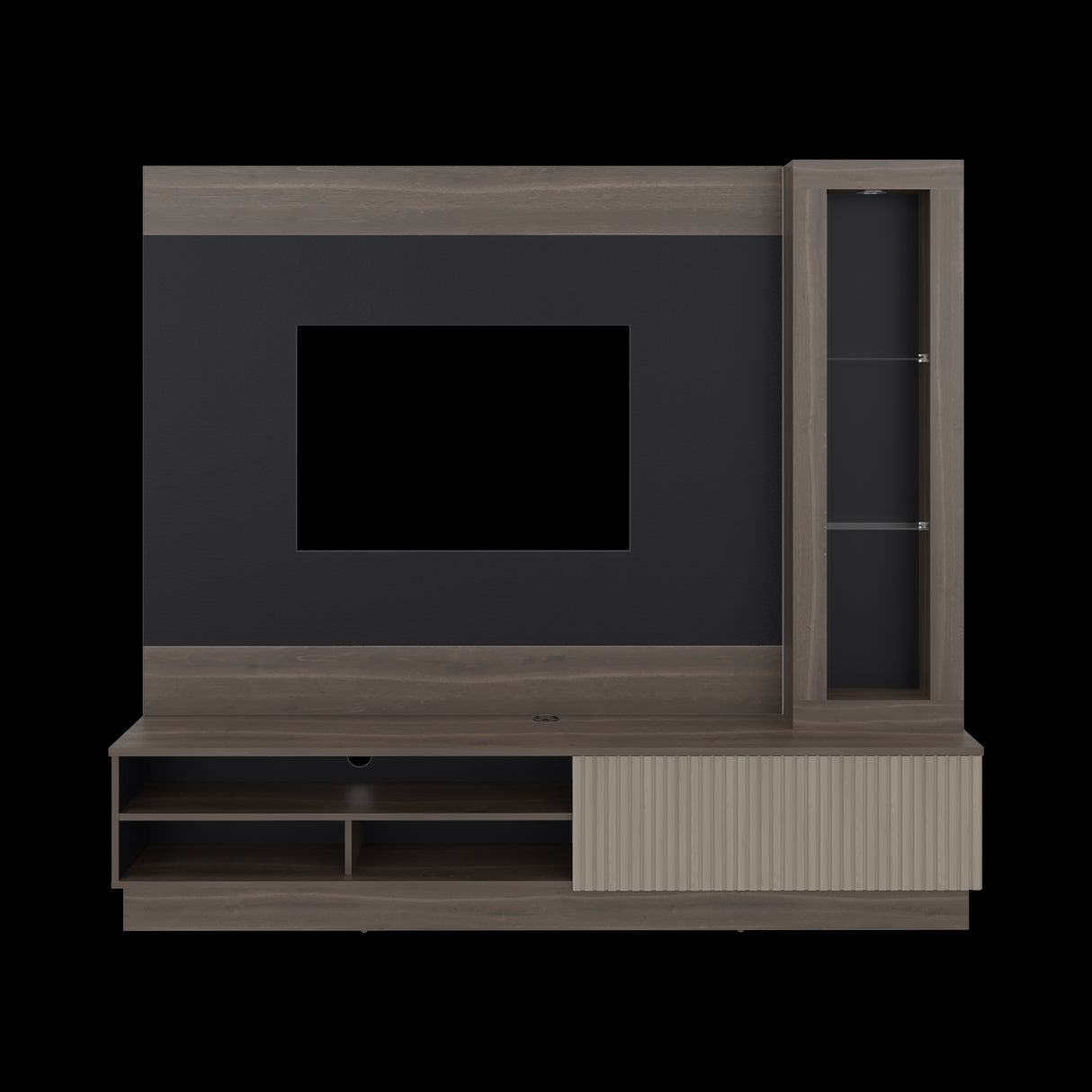 Centro de Entretenimiento Yakarta Milan y Roble Natural 200x180cm para TV Hasta 65" Pulgadas y con Siete Compartimientos - MUEBLES DE TV | Bylmo