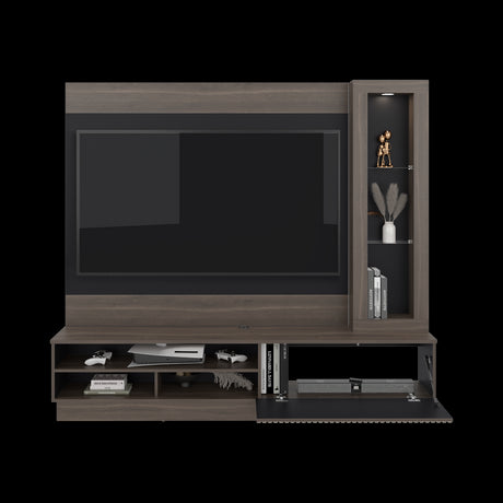 Centro de Entretenimiento Yakarta Milan y Roble Natural 200x180cm para TV Hasta 65" Pulgadas y con Siete Compartimientos - MUEBLES DE TV | Bylmo