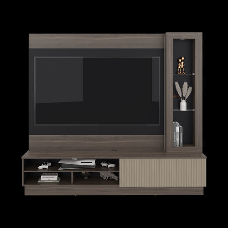 Centro de Entretenimiento Yakarta Milan y Roble Natural 200x180cm para TV Hasta 65" Pulgadas y con Siete Compartimientos - MUEBLES DE TV | Bylmo