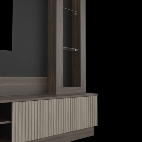 Centro de Entretenimiento Yakarta Milan y Roble Natural 200x180cm para TV Hasta 65" Pulgadas y con Siete Compartimientos - MUEBLES DE TV | Bylmo