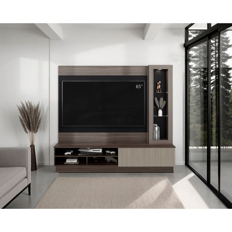 Centro de Entretenimiento Yakarta Milan y Roble Natural 200x180cm para TV Hasta 65" Pulgadas y con Siete Compartimientos - MUEBLES DE TV | Bylmo