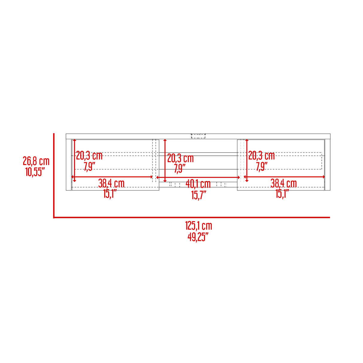 Repisa para TV Glen Blanco 125x26.5cm para TV Hasta 55" Pulgadas y con Cuatro Compartimientos - MUEBLES DE TV | Bylmo