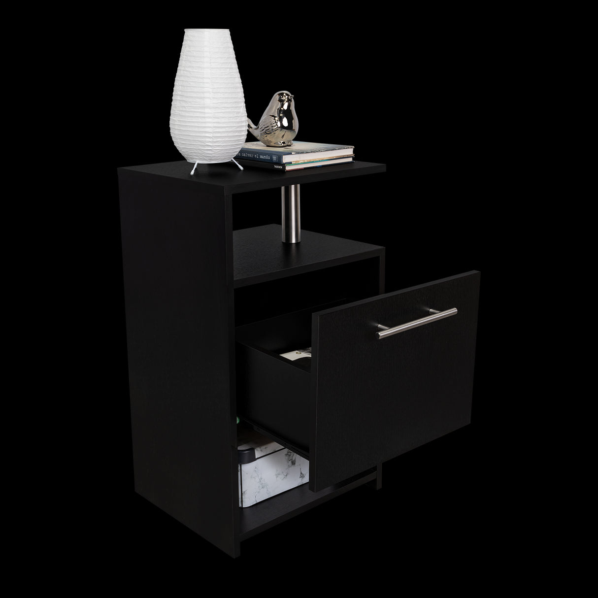 Mesa de Noche Jena Wengue 40x70cm con Un Cajón y con Tres Compartimientos - MESAS DE NOCHE | Bylmo