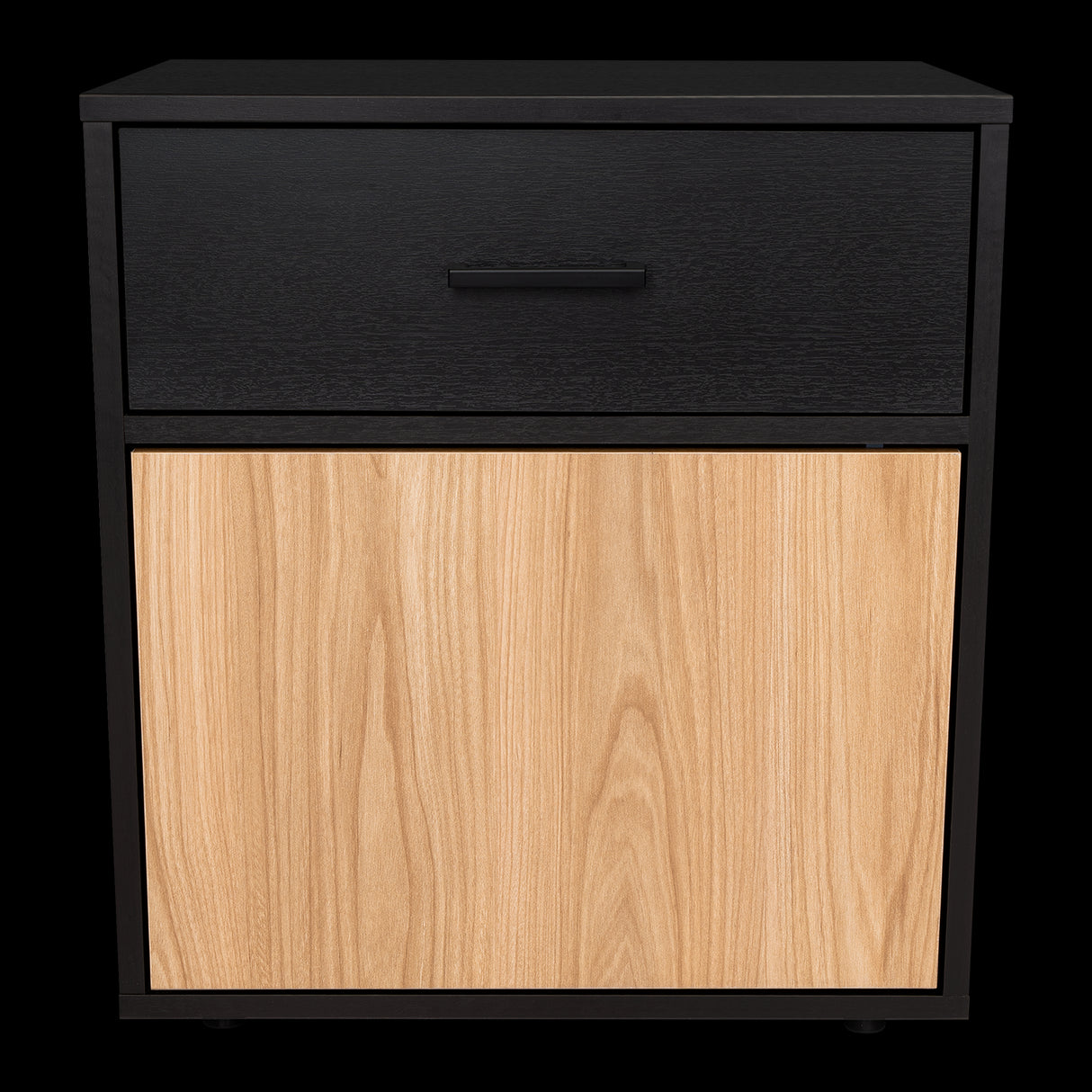 Mesa de Noche Grayson Wengue y Fresno 50x55cm con Un Cajón y con Dos Compartimientos - MESAS DE NOCHE | Bylmo