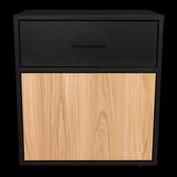 Mesa de Noche Grayson Wengue y Fresno 50x55cm con Un Cajón y con Dos Compartimientos - MESAS DE NOCHE | Bylmo