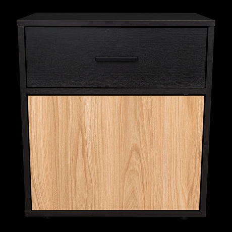 Mesa de Noche Grayson Wengue y Fresno 50x55cm con Un Cajón y con Dos Compartimientos - MESAS DE NOCHE | Bylmo