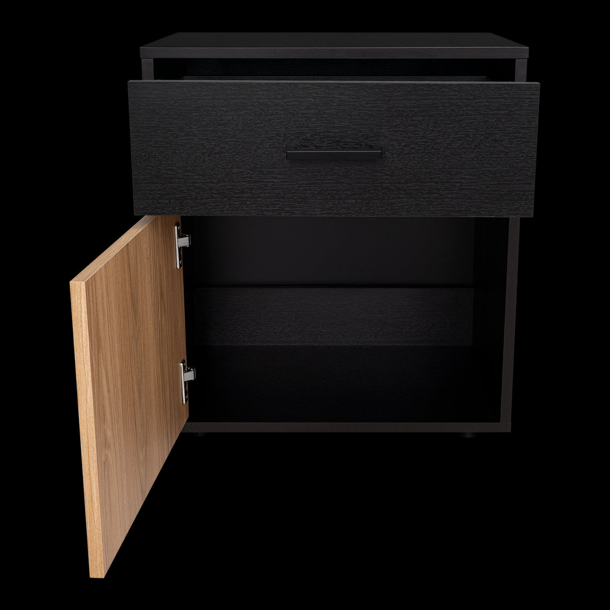 Mesa de Noche Grayson Wengue y Fresno 50x55cm con Un Cajón y con Dos Compartimientos - MESAS DE NOCHE | Bylmo