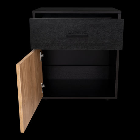 Mesa de Noche Grayson Wengue y Fresno 50x55cm con Un Cajón y con Dos Compartimientos - MESAS DE NOCHE | Bylmo