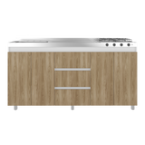 Mueble Inferior de Cocina Boreal Blanco y Fresno Europeo 179.9x89.5cm Con Meson Izquierdo de Acero Inoxidable y con Estufa - MUEBLES INFERIORES DE COCINA | Bylmo