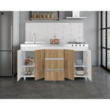 Mueble Inferior de Cocina Boreal Blanco y Fresno Europeo 179.9x89.5cm Con Meson Izquierdo de Acero Inoxidable y con Estufa - MUEBLES INFERIORES DE COCINA | Bylmo