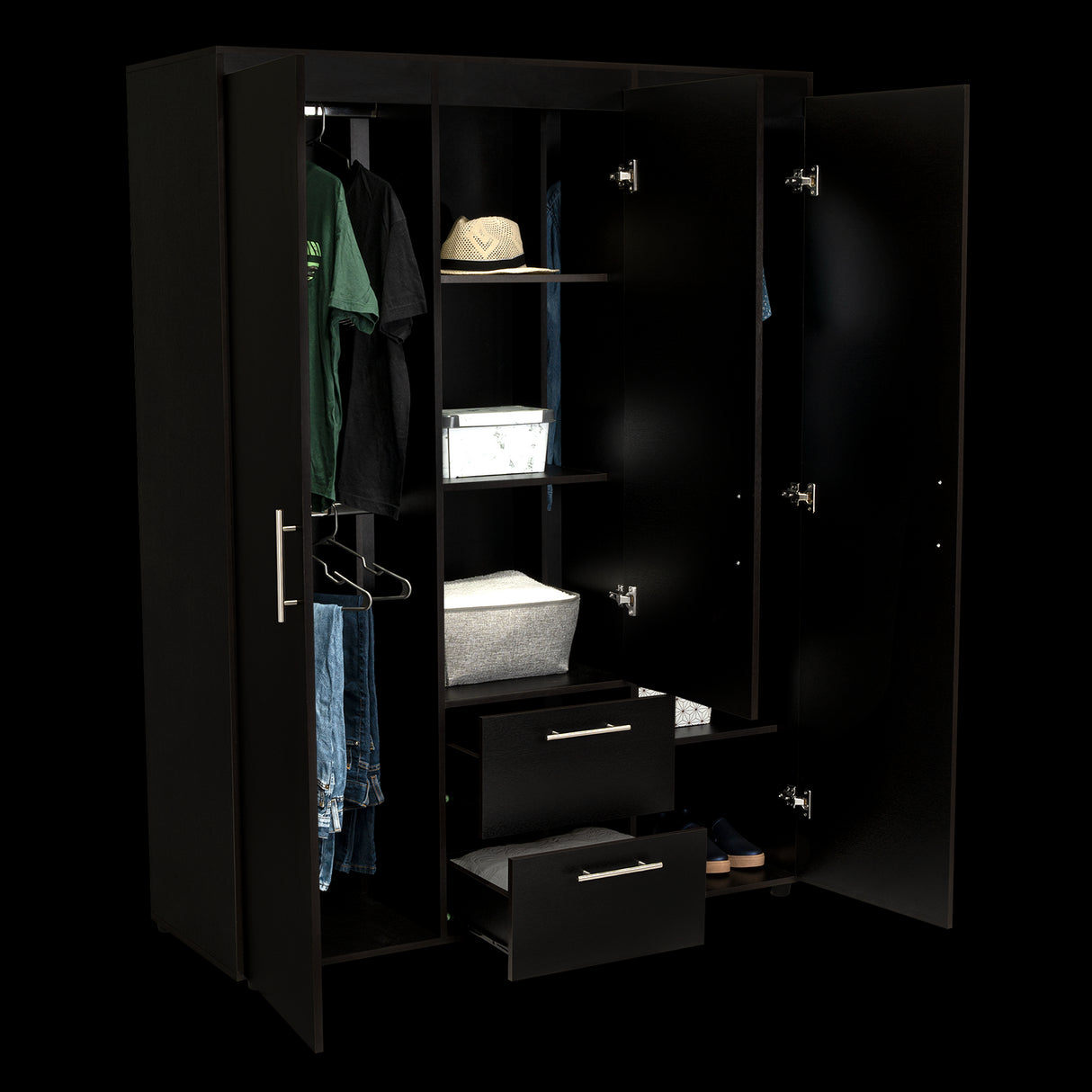 Closet Baru Wengue 135x180cm con Cuatro Puertas y con Dos Cajones - CLOSETS | Bylmo