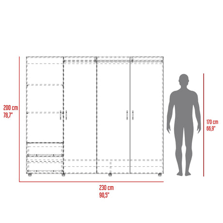Closet Dassel Blanco y Fresno Europeo 230x200cm con Cuatro Puertas y con Dos Cajones - CLOSETS | Bylmo