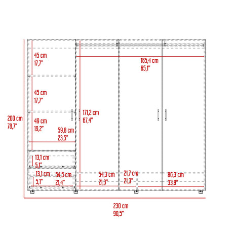 Closet Dassel Blanco y Fresno Europeo 230x200cm con Cuatro Puertas y con Dos Cajones - CLOSETS | Bylmo