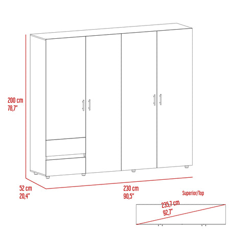 Closet Dassel Niebla y Blanco 230x200cm con Cuatro Puertas y con Dos Cajones - CLOSETS | Bylmo