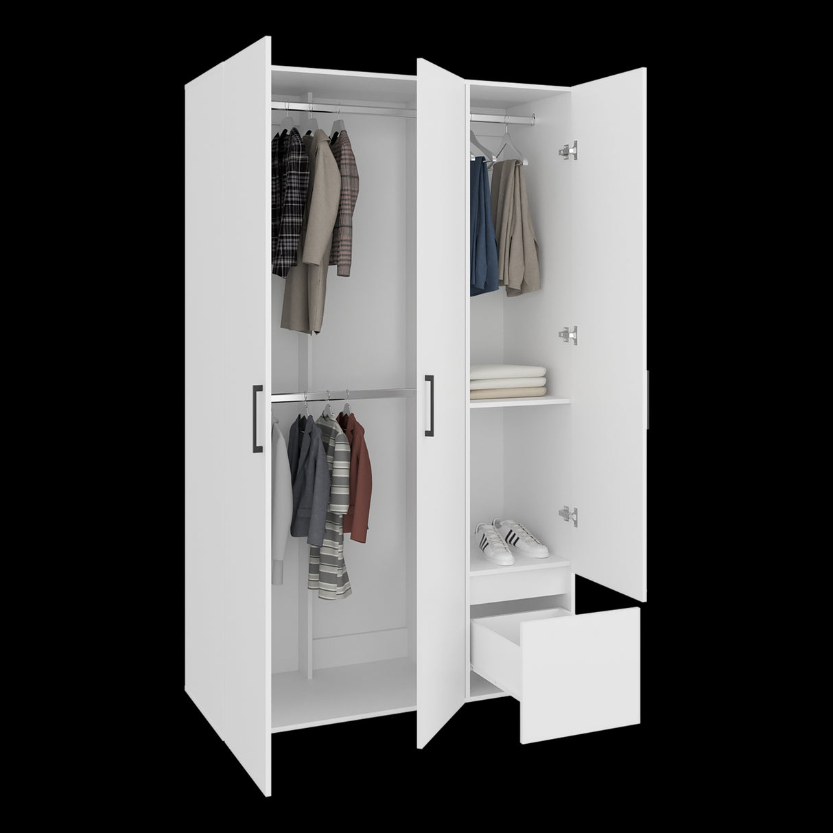 Closet Kenvil Blanco 120x200cm con Tres Puertas y con Un Cajón - CLOSETS | Bylmo