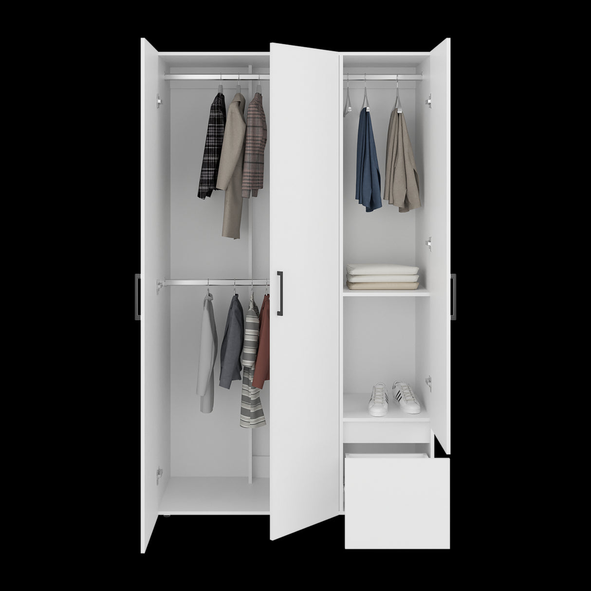 Closet Kenvil Blanco 120x200cm con Tres Puertas y con Un Cajón - CLOSETS | Bylmo