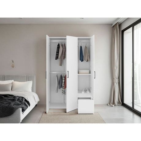 Closet Kenvil Blanco 120x200cm con Tres Puertas y con Un Cajón - CLOSETS | Bylmo