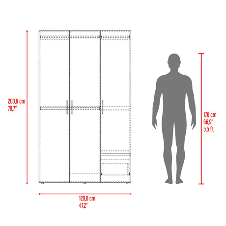 Closet Kenvil Blanco 120x200cm con Tres Puertas y con Un Cajón - CLOSETS | Bylmo