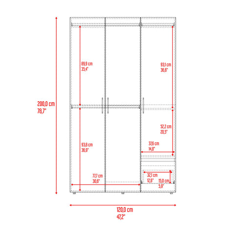 Closet Kenvil Blanco 120x200cm con Tres Puertas y con Un Cajón - CLOSETS | Bylmo