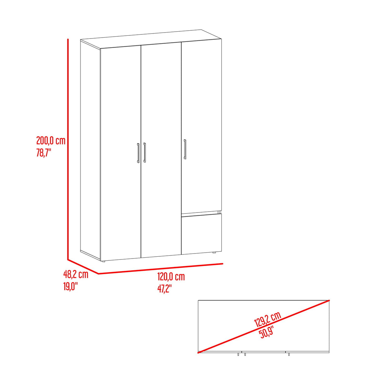 Closet Kenvil Blanco 120x200cm con Tres Puertas y con Un Cajón - CLOSETS | Bylmo